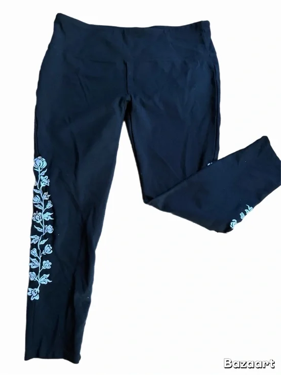 Slim-Sation by Multiples Leggings Size XL Black Floral Side Stretch Pull-On - Picture 3 of 5